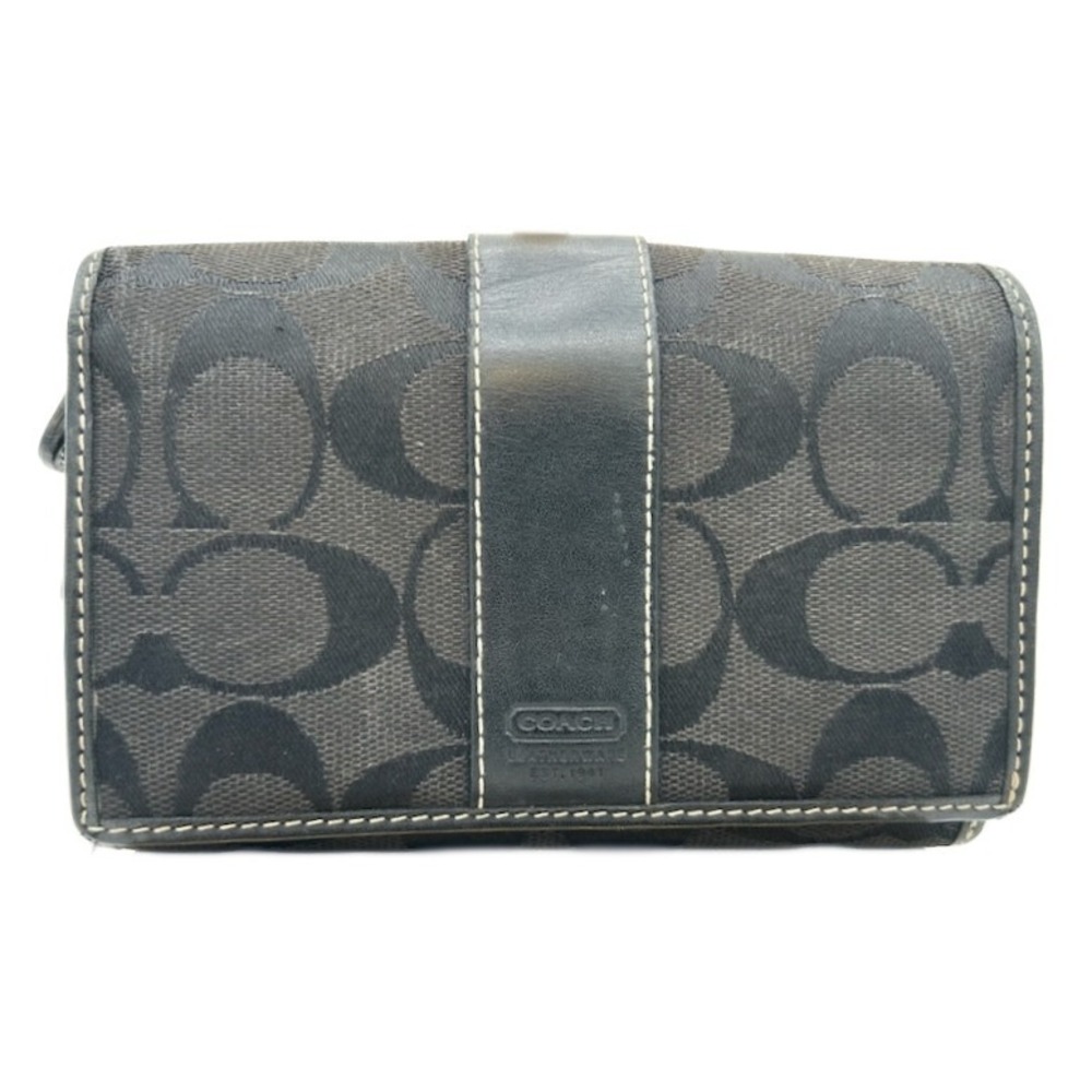 COACH Signature Coated Canvas Snap Flap Wallet Small Black Neutral Vintage Y2K